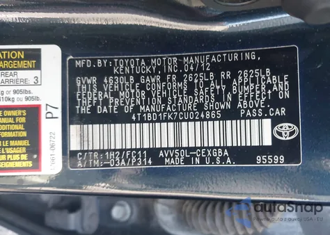 2012 Toyota Camry Xle from USA, damaged, VIN 4T1BD1FK7CU024865